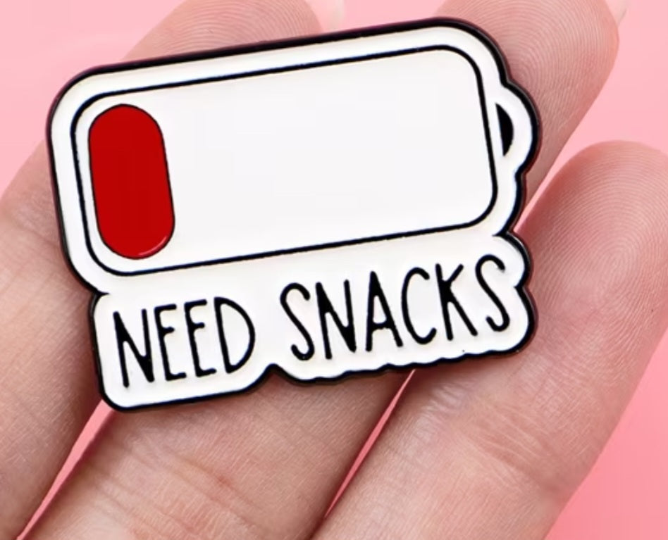Battery Drained Need Snacks  Enamel Steel Pin Brooch Badge
