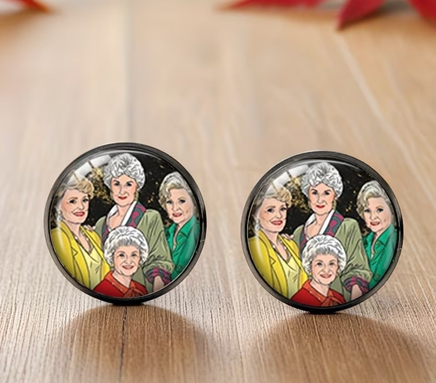 Button Style Cartoon Golden Girls Tv Show Inspired Portrait Design Small Stud Earrings