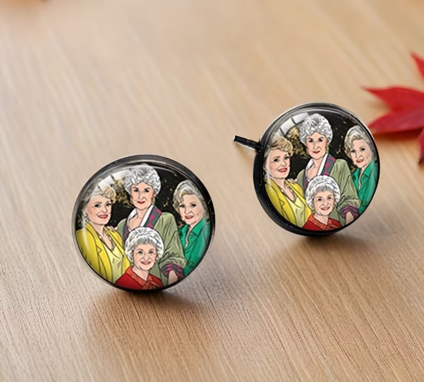 Button Style Cartoon Golden Girls Tv Show Inspired Portrait Design Small Stud Earrings