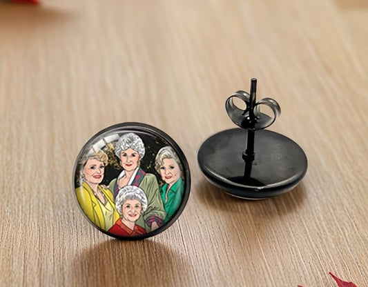 Button Style Cartoon Golden Girls Tv Show Inspired Portrait Design Small Stud Earrings