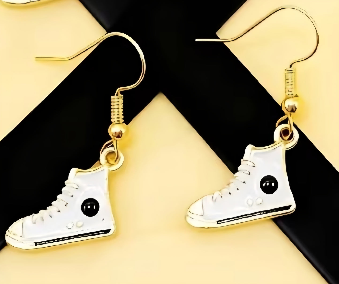Athletic Converse High Top Sneaker Shoe Inspired Cartoon Jogger Shoe Small White Enamel Painted Metal Drop Dangle Earrings