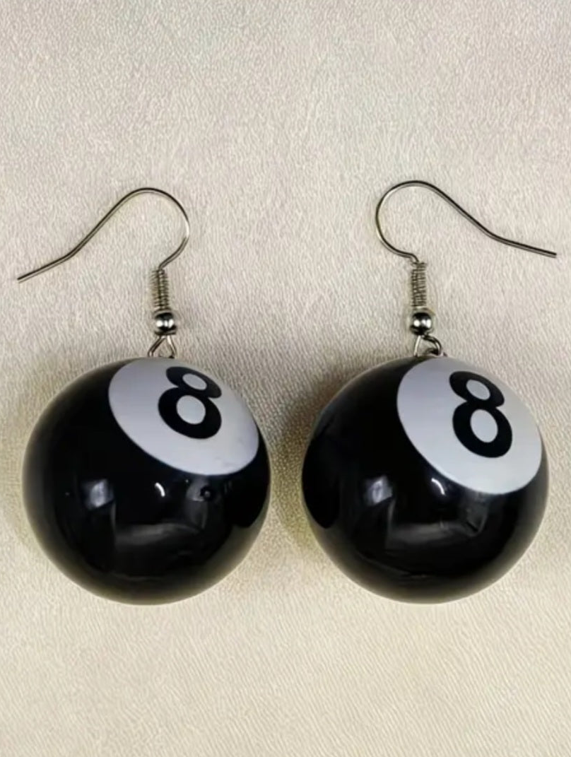 Acrylic 8 Ball Pool Lucky Good Fortune Punk Rock Drop Earrings