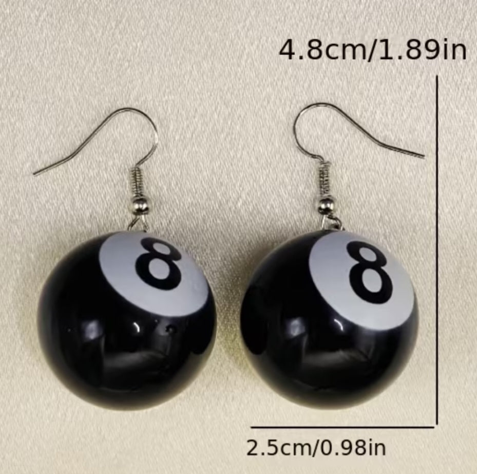 Acrylic 8 Ball Pool Lucky Good Fortune Punk Rock Drop Earrings