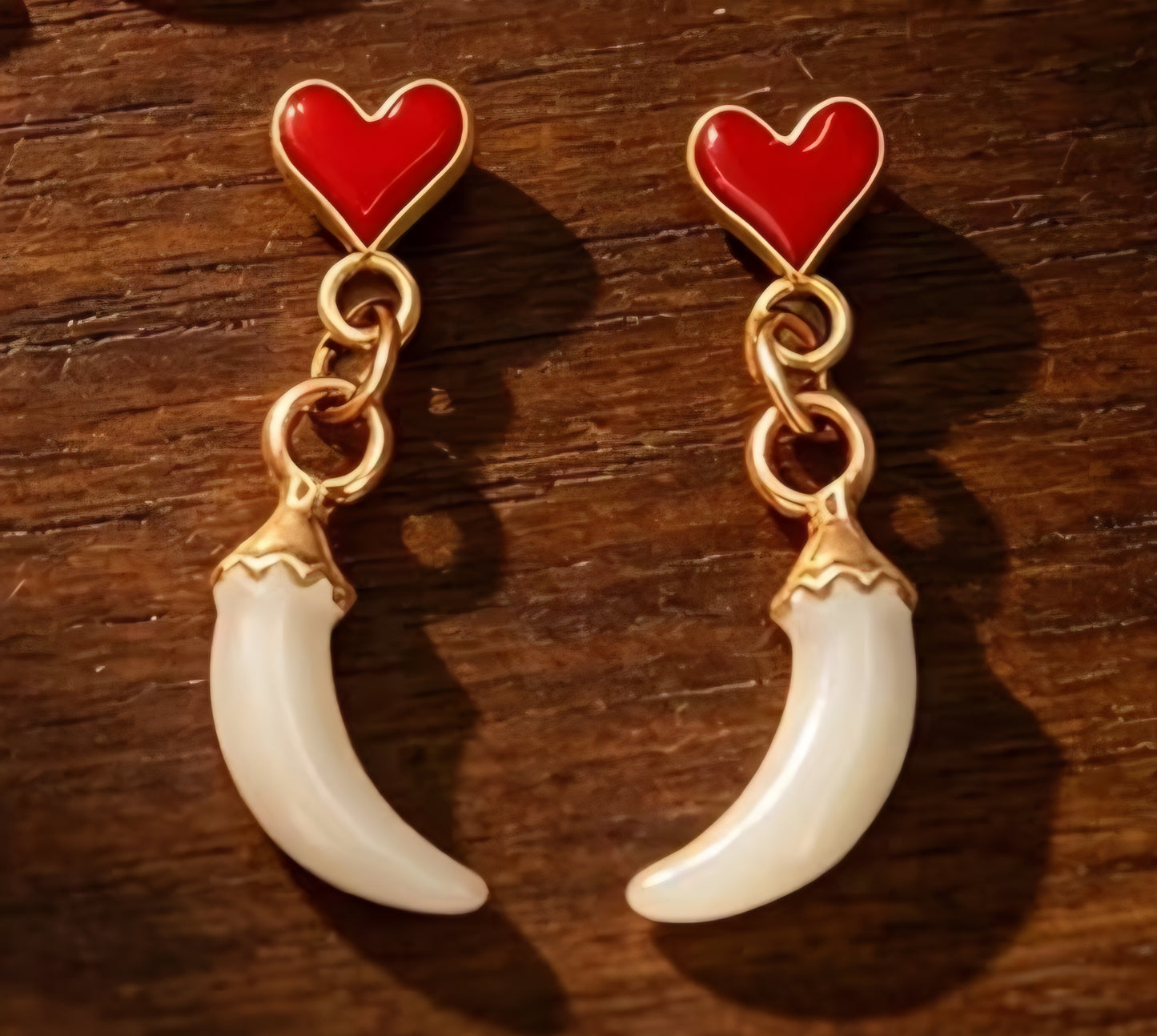 Gold Plated Good Luck Italian Horn Little Chili Cornicello Corn White Mini Tiny Heart Drop  Dangle Earrings