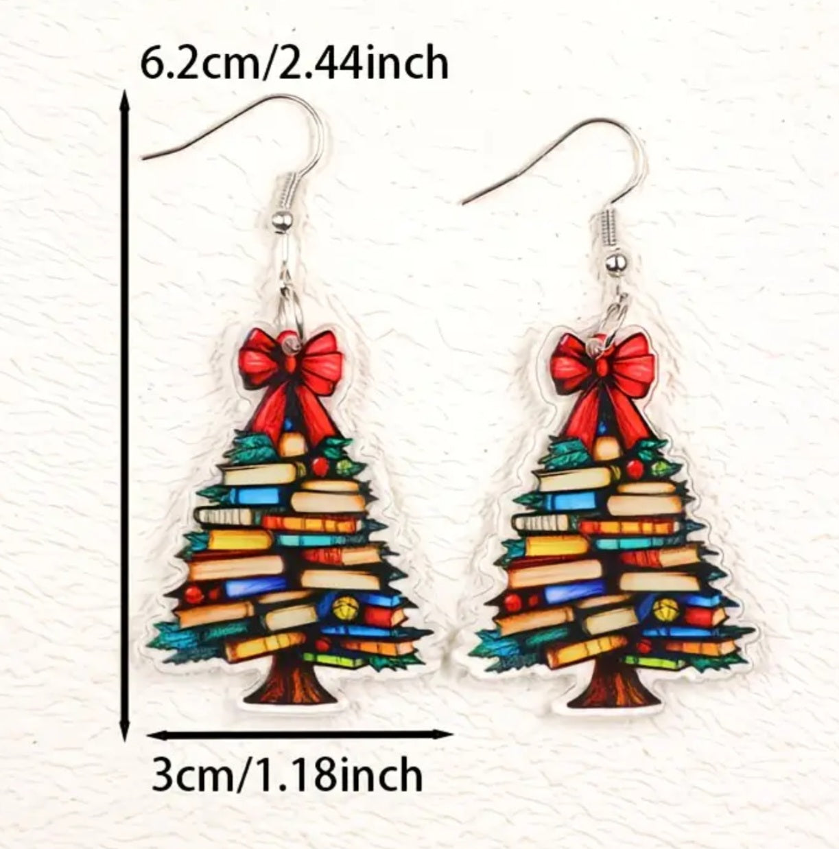 Acrylic Book Christmas Tree Festive Holiday Red Bow Cartoon Drop Dangle Earrings
