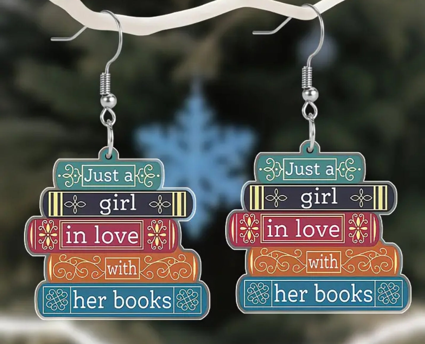 Acrylic Book Stack Design Just A Girl In Love With Her Books Drop Dangle Earrings