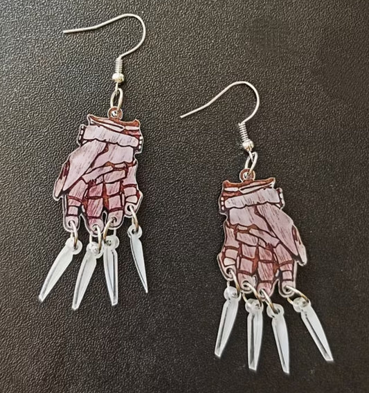 A Nightmare On Elm Street Freddy Krueger Glove Knife Finger Hand Acrylic Halloween Retro 80s Horror Movie Inspired Drop Dangle Earrings