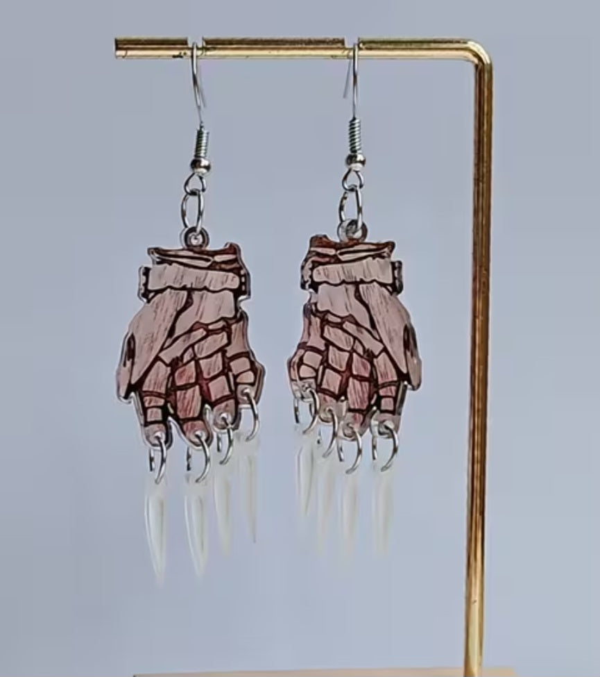 A Nightmare On Elm Street Freddy Krueger Glove Knife Finger Hand Acrylic Halloween Retro 80s Horror Movie Inspired Drop Dangle Earrings
