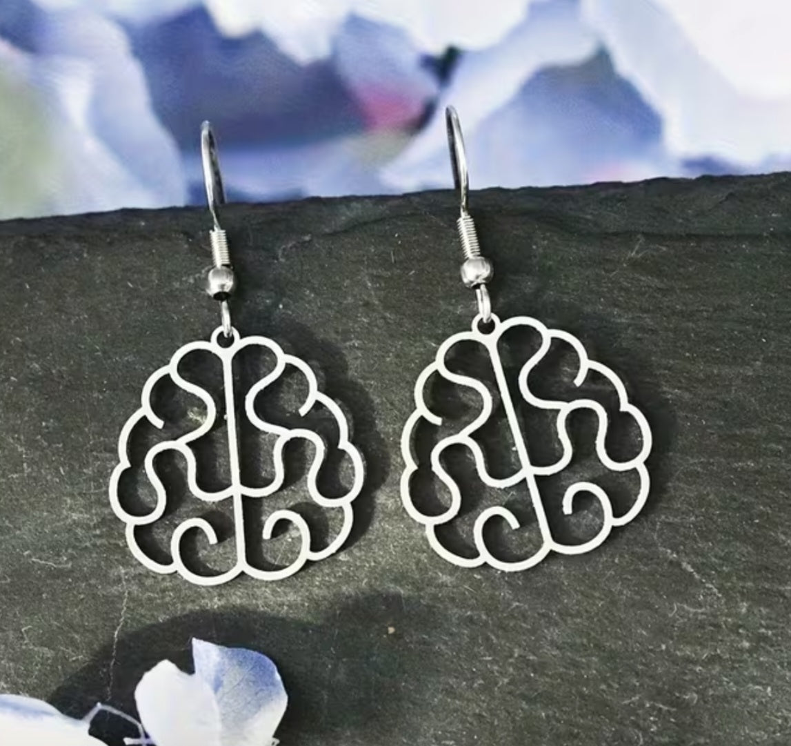 Cerebral Brain Neurology Science Fancy Lightweight Stainless Steel Delicate Drop Dangle Earrings