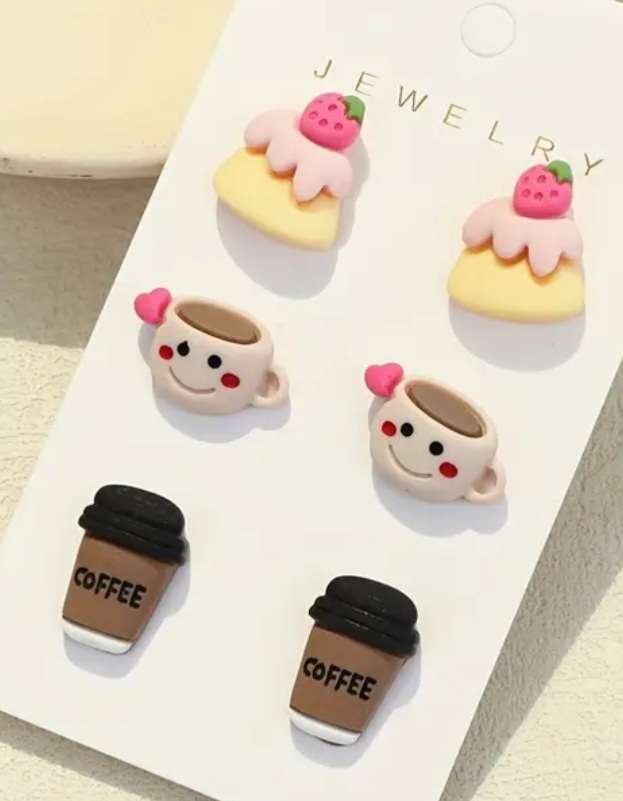 Strawberry Cake Coffee Cup Take Away Coffee Resin Stud Earrings Set Of 3