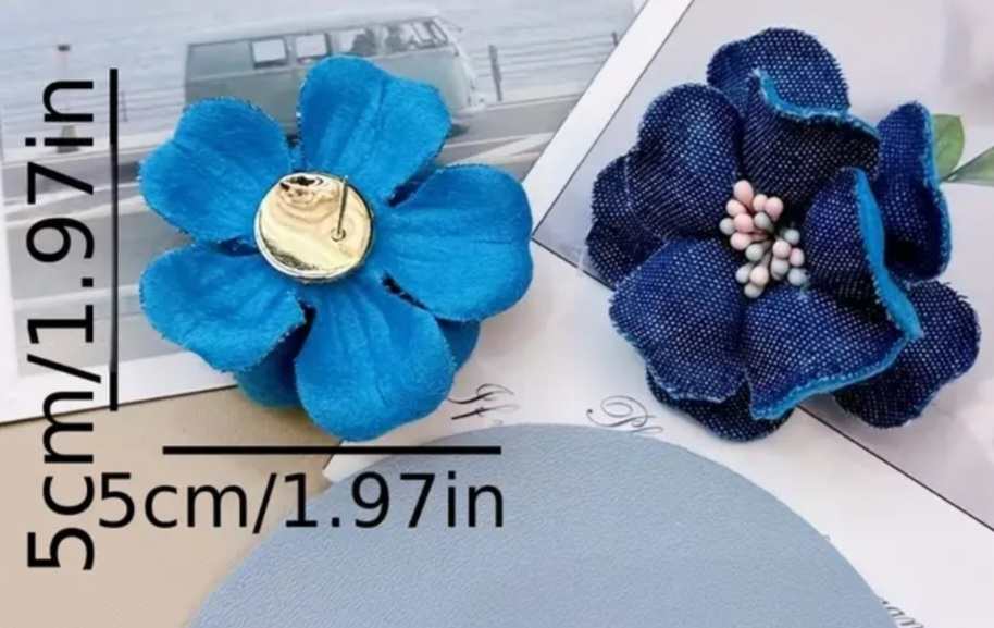 Large Blue Denim Flower Floral Studs