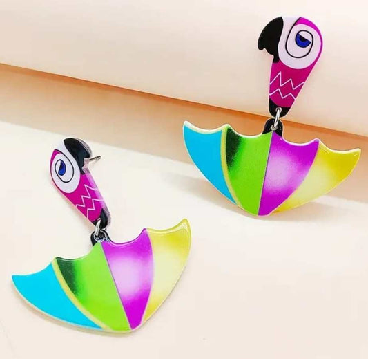 Mary Poppins Inspired Parrot Head Umbrella Acrylic Dangle Earrings