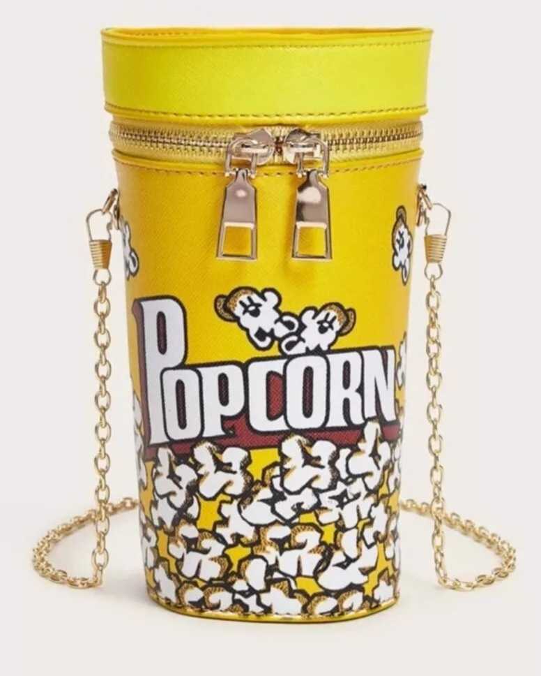 Fun Movies Pop Corn Bucket Design PU Vegan Leather Bag on Chain