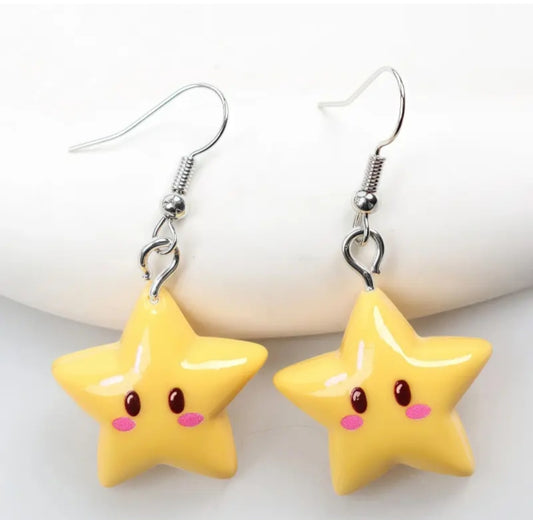 Acrylic Super Mario Power Star Inspired Video Game Drop Dangle Earrings