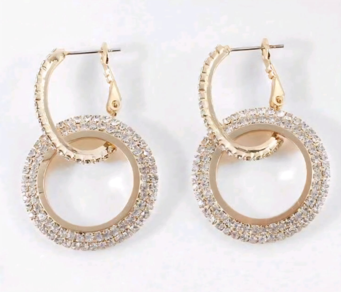 2 Looks In 1 Circle Drop Gold Plated Rhinestone Set Dangle Earrings