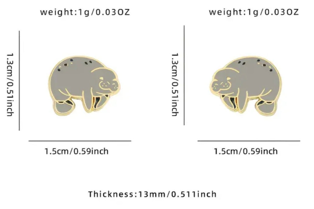 Enamel Cartoon Chubby Manatee Dugong Sea Cow Metal Stud Earrings