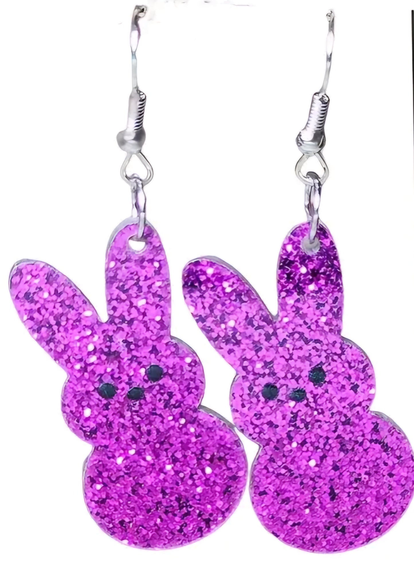 Acrylic Easter Bunny Rabbit Glitter Purple Spring Design Drop Dangle Earrings