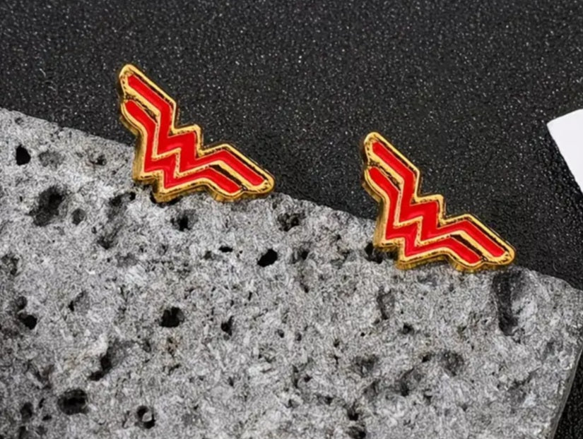 Enamel Painted Gold Plated Metal Super Hero Logo Wonder Woman Inpired Tiny Stud Earrings