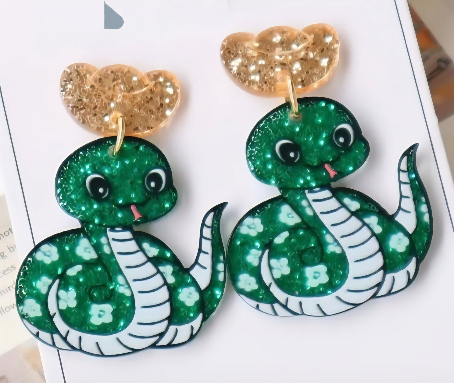 Acrylic Cartoon Glitter Cowboy Hat Green Snake Sparkly Drop Dangle Earrings Perfect For Halloween