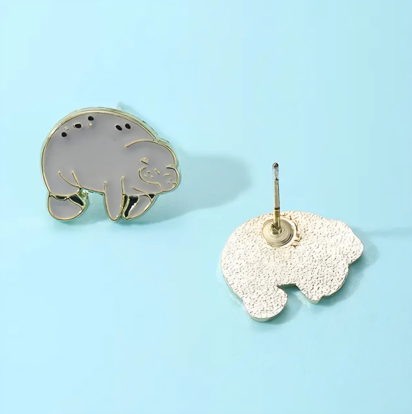 Enamel Cartoon Chubby Manatee Dugong Sea Cow Metal Stud Earrings