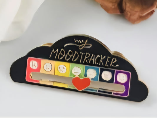 My Mood Tracker Mood Gauge With Moving Lightning Bolt Cloud Black Enamel Steel Pin Brooch Badge