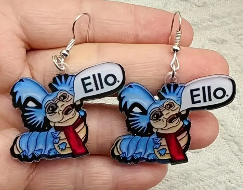 Acrylic Cartoon Ello Mr Worm Labyrinth Movie Inspired 80s Retro Drop Dangle Earrings