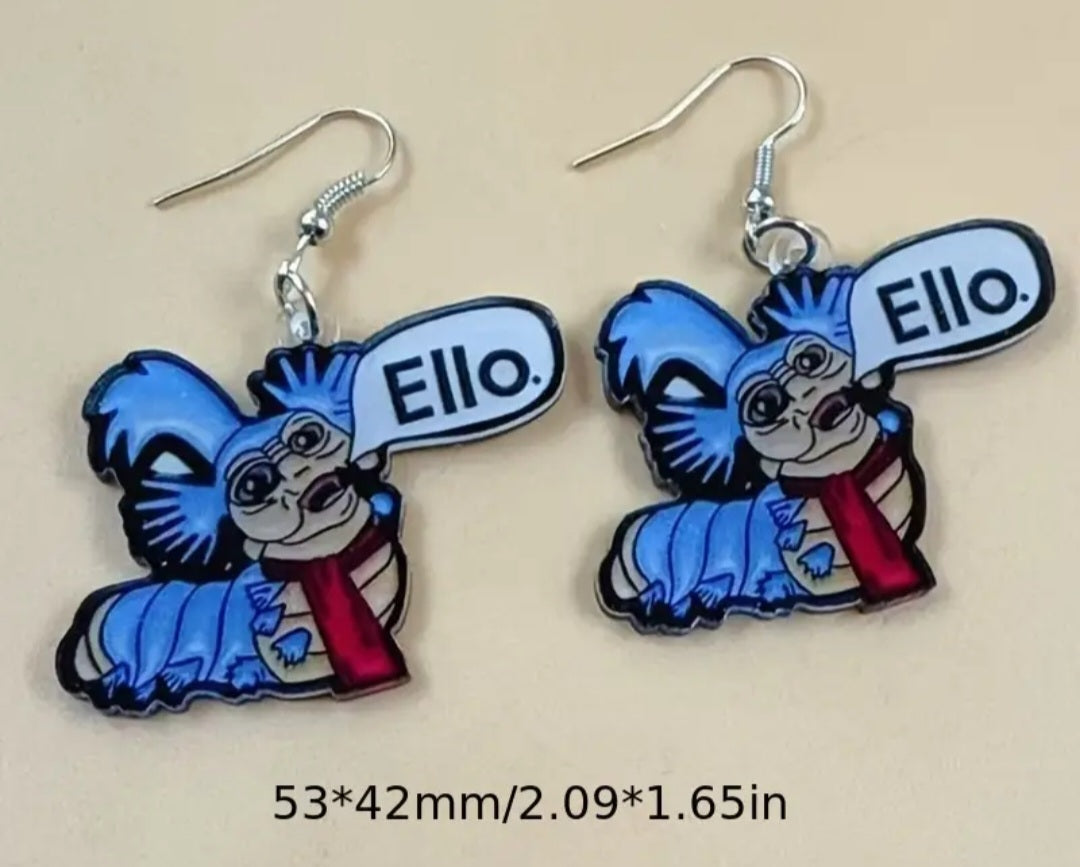 Acrylic Cartoon Ello Mr Worm Labyrinth Movie Inspired 80s Retro Drop Dangle Earrings