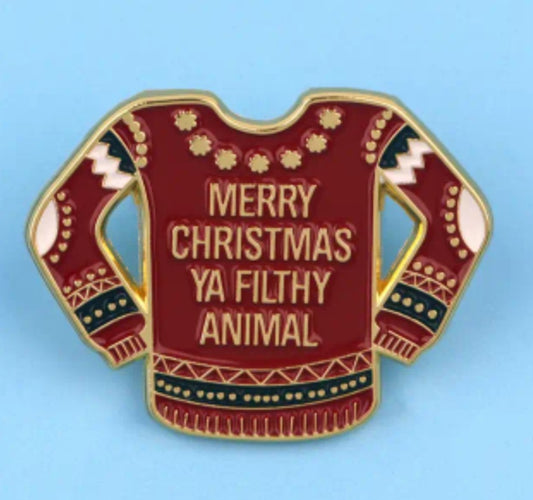 Home Alone Movie Inspired Merry Christmas Ya Filthy Animal Quote Ugly Sweater Festive Holidays Design Enamel Steel Pin Brooch Badge