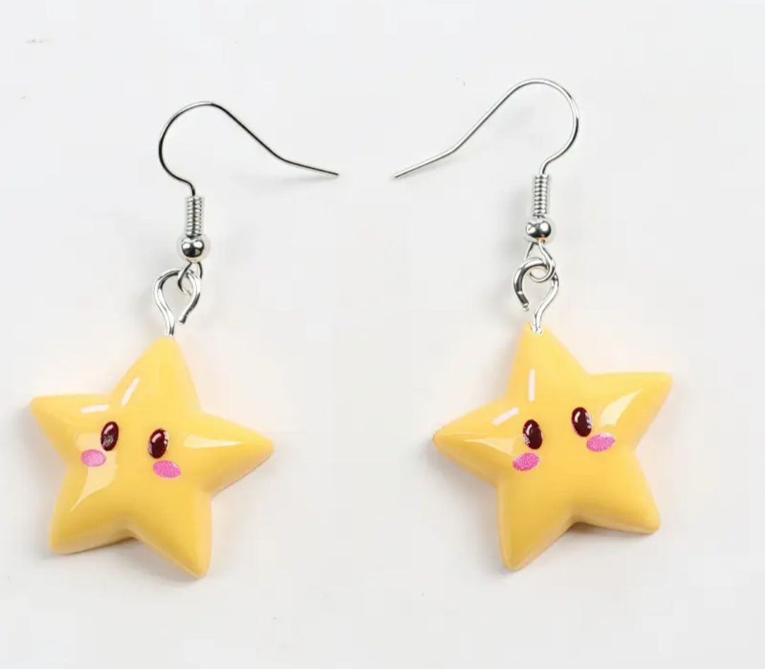 Acrylic Super Mario Power Star Inspired Video Game Drop Dangle Earrings