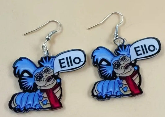 Acrylic Cartoon Ello Mr Worm Labyrinth Movie Inspired 80s Retro Drop Dangle Earrings