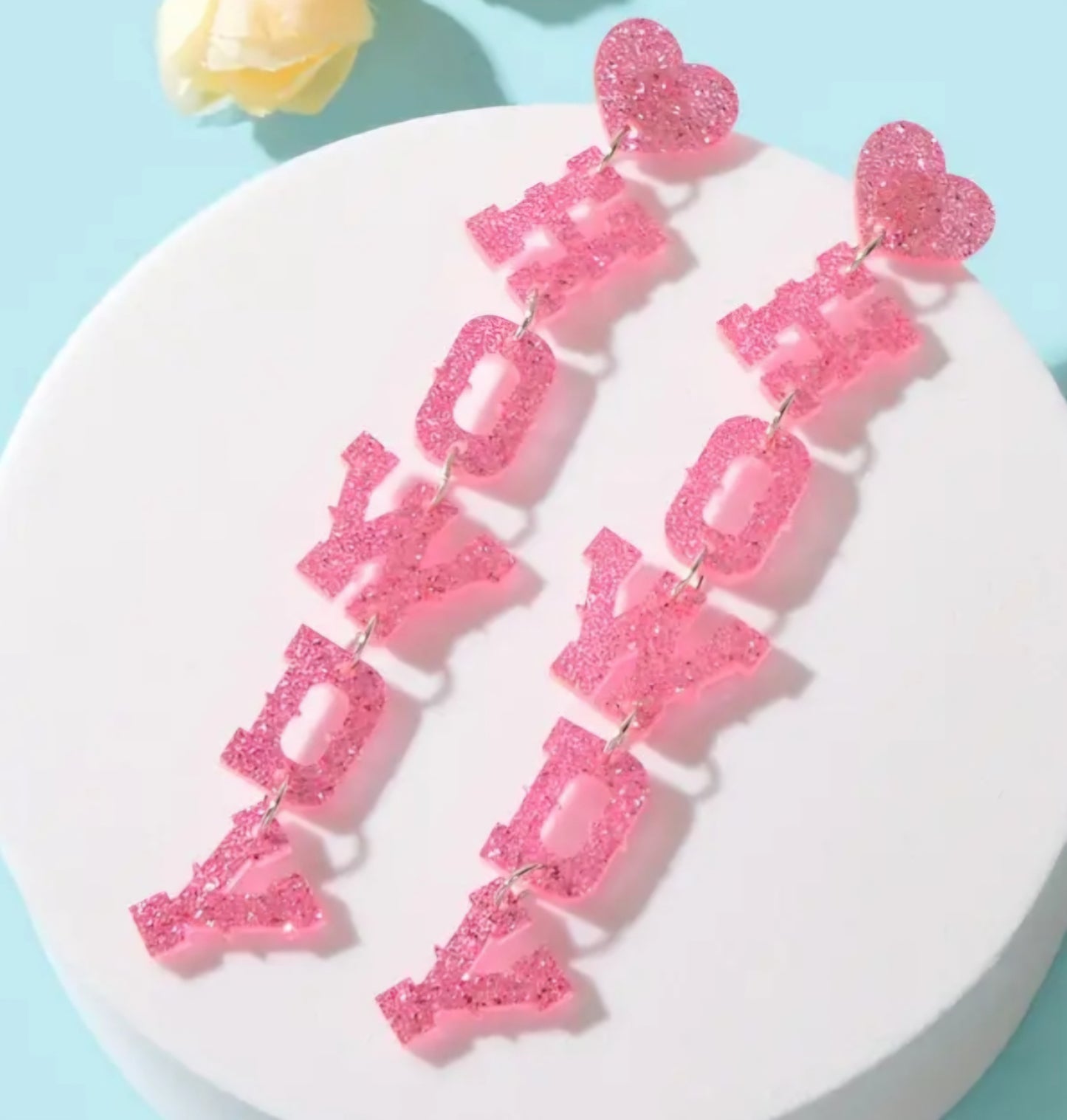 Acrylic Cowboy Howdy Heart Letter Word Glitter Sparkle Extra Large Western Country Theme Drop Dangle Earrings
