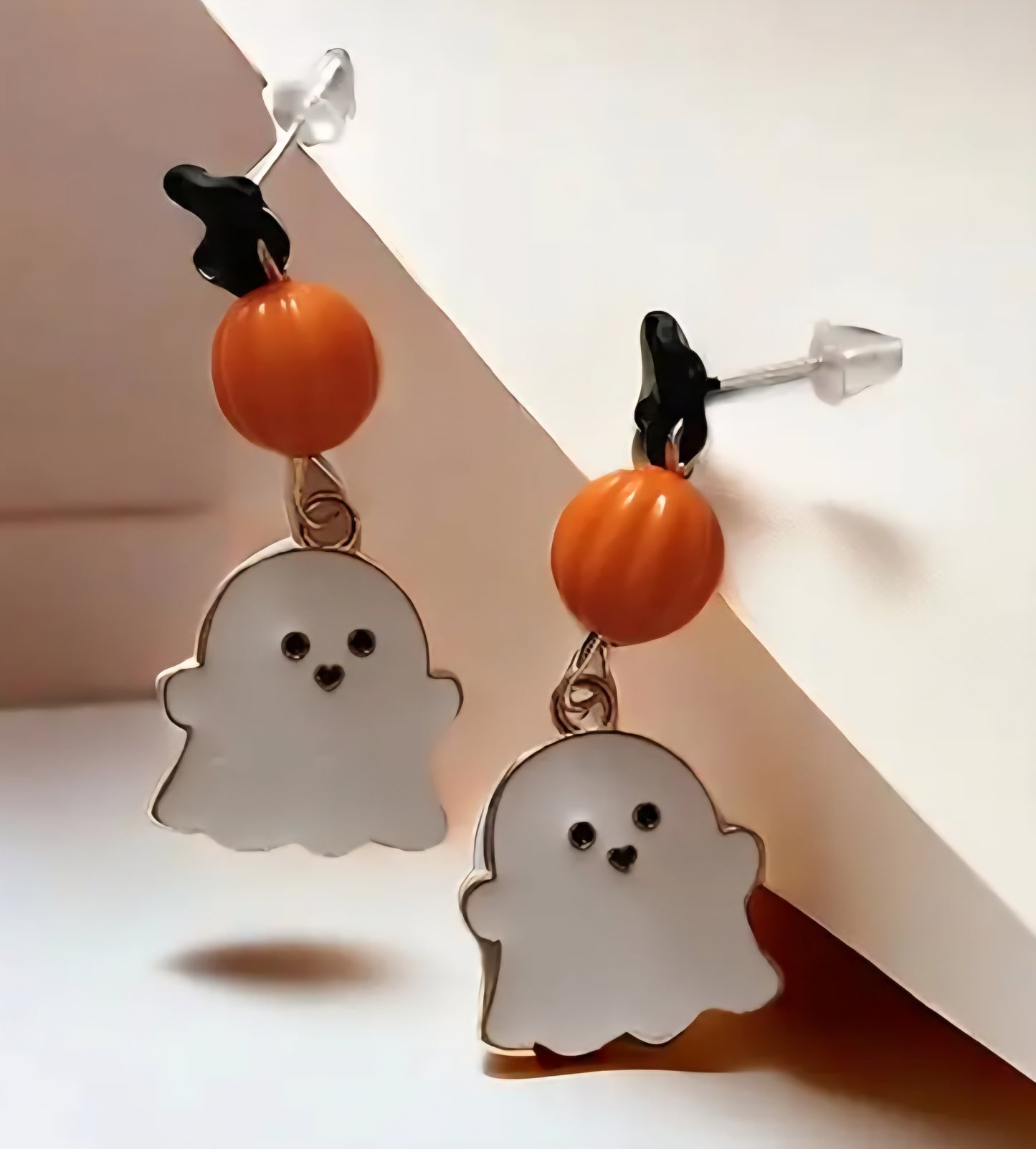 Enamel Painted Gold Plated Ghost Pumpkin Halloween Gothic Design Drop Dangle Earrings