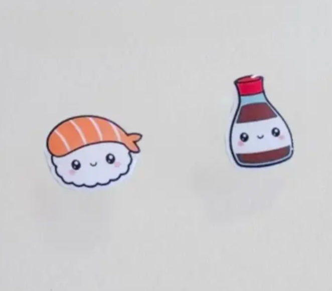 Acrylic Cartoon Cute Kawaii Mis-Match Sushi Soy Sauce Bottle Small Stud Earrings
