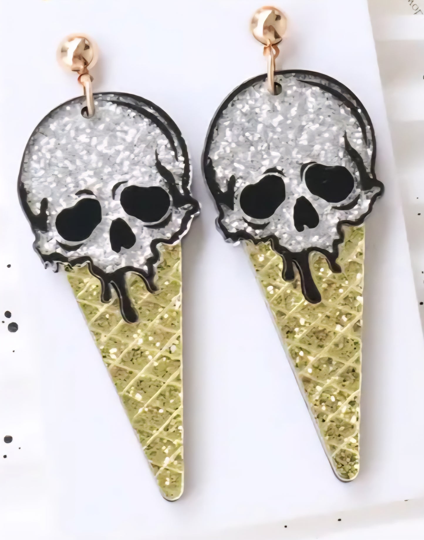 Acrylic Cartoon Glitter Ice Cream Skull Design Large Drop Dangle Earrings Perfect For Halloween Punk Goth