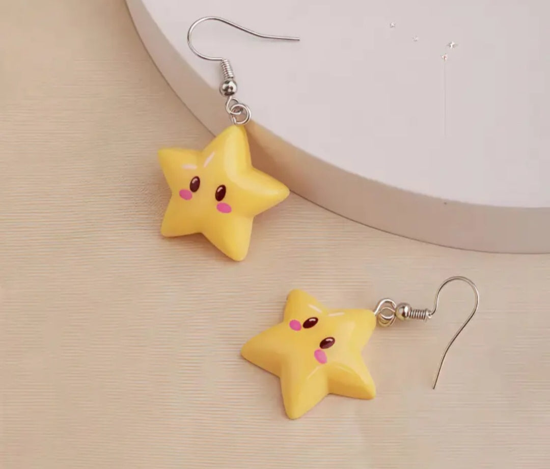 Acrylic Super Mario Power Star Inspired Video Game Drop Dangle Earrings
