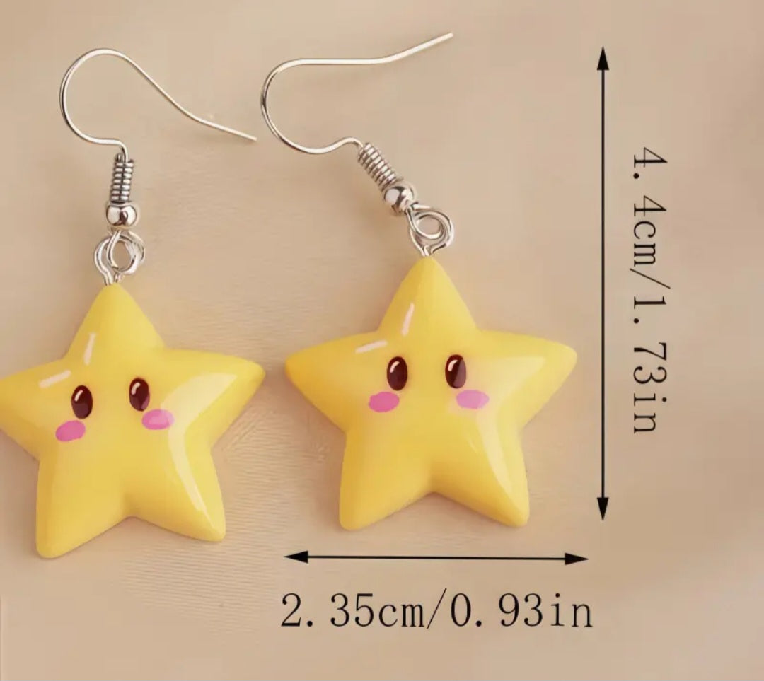 Acrylic Super Mario Power Star Inspired Video Game Drop Dangle Earrings