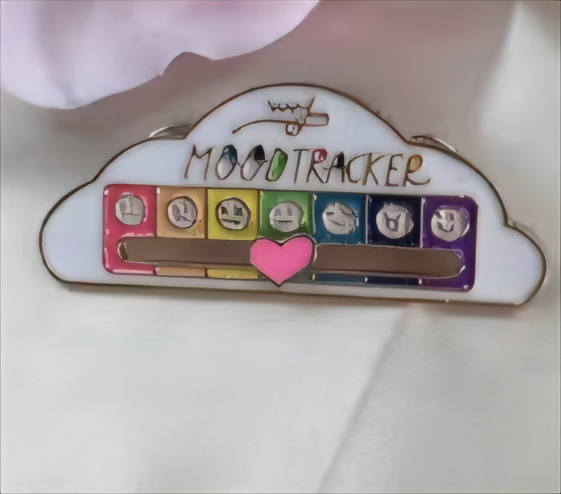 My Mood Tracker Mood Gauge With Moving Lightning Bolt Cloud White Enamel Steel Pin Brooch Badge