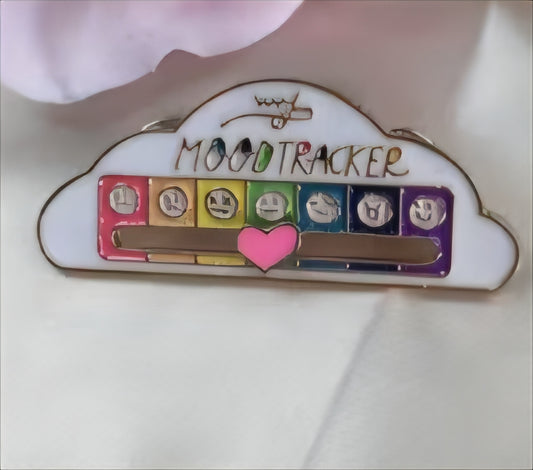 My Mood Tracker Mood Gauge With Moving Lightning Bolt Cloud White Enamel Steel Pin Brooch Badge