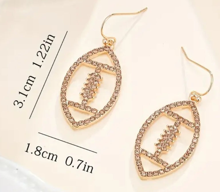 AFL Rugby NFL Champagne Coloured Rhinestone Inlay Gold Plated Football Sports Design Dangle Earrings
