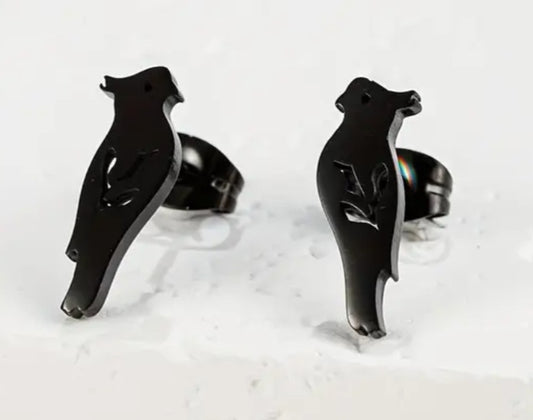 Adorable Parrot Cockatiel Design Black Enamel Plated Stainless Steel Small Teeny Stud Earrings