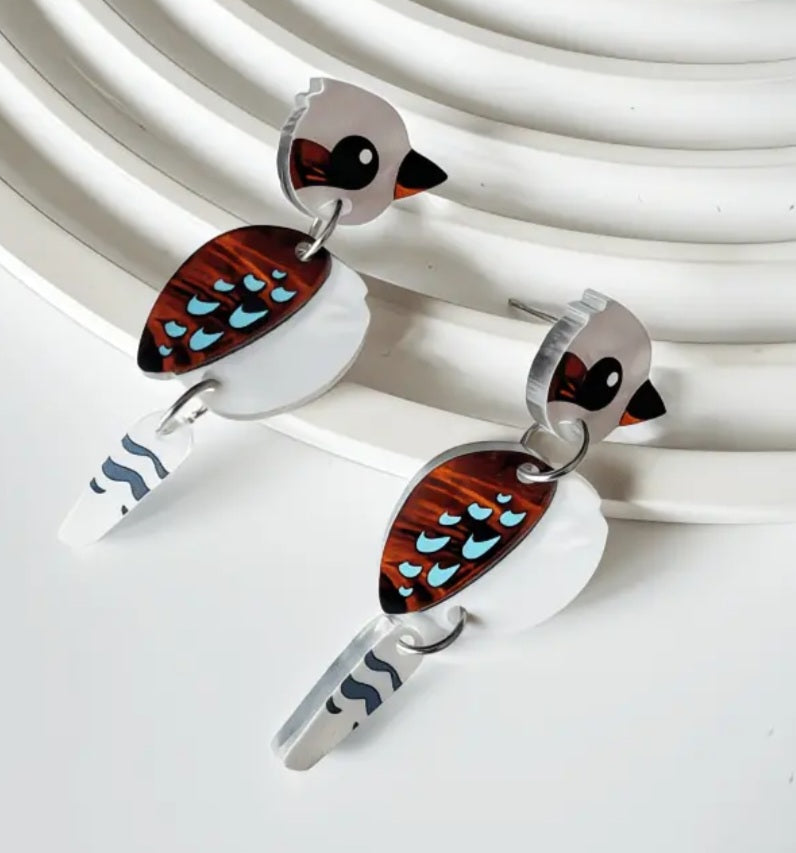 3 Part Hinged Acrylic Australia  Cockatoo Kookaburra Parrot Bird Design Drop Dangle Earrings