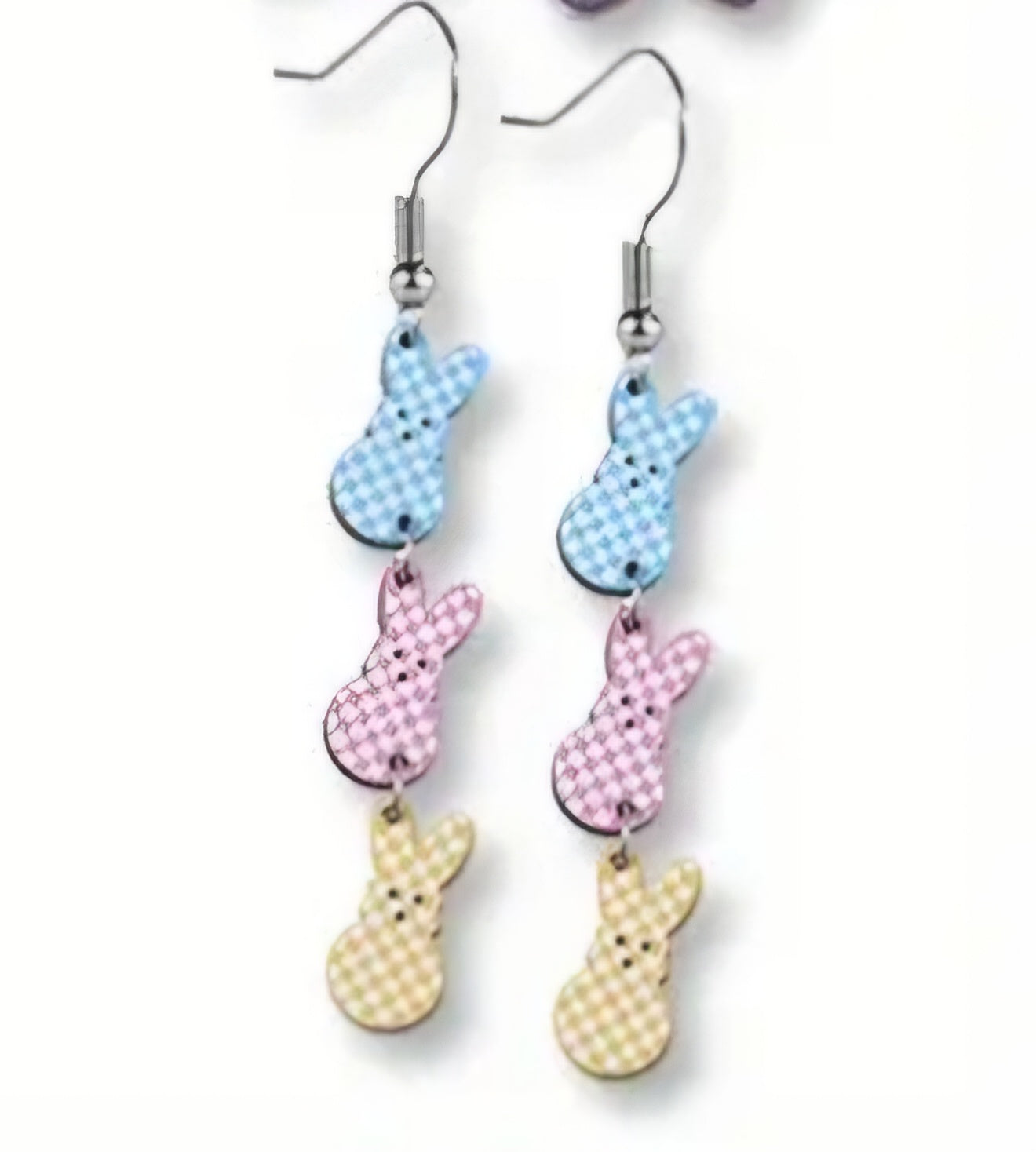 Cartoon Easter Bunny Rabbit Triple Bunnies Spring Design Wood Drop Dangle Earrings