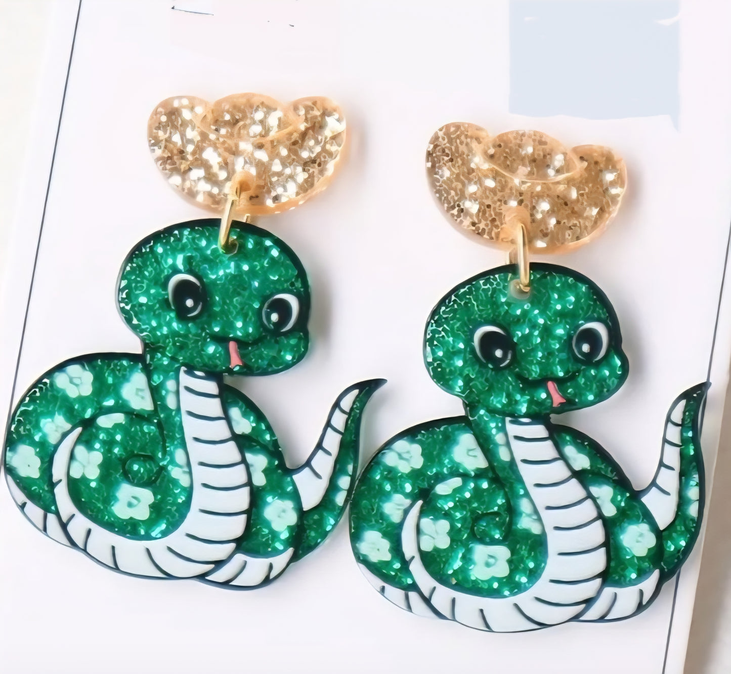 Acrylic Cartoon Glitter Cowboy Hat Green Snake Sparkly Drop Dangle Earrings Perfect For Halloween