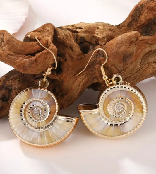 Conch Style Shell Design Gold Plated Drop Dangle Earrings