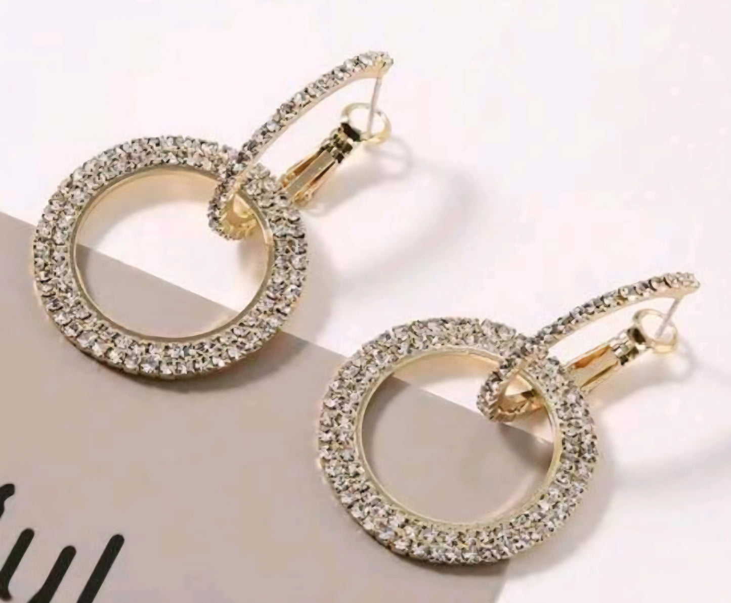 2 Looks In 1 Circle Drop Gold Plated Rhinestone Set Dangle Earrings