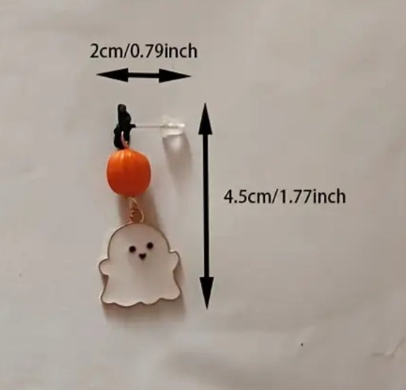 Enamel Painted Gold Plated Ghost Pumpkin Halloween Gothic Design Drop Dangle Earrings
