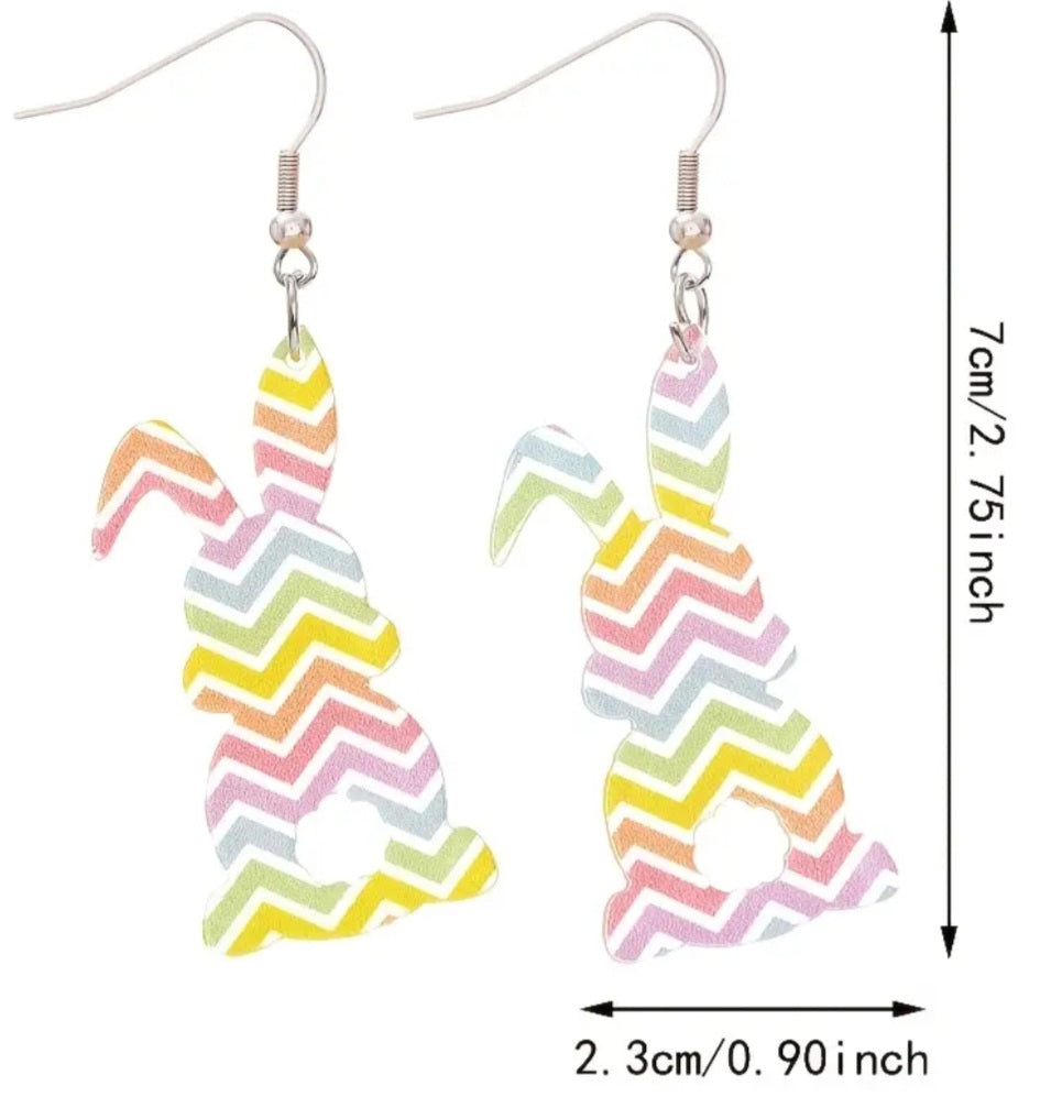 Acrylic Easter Bunny Rabbit Stripe Transparent Spring Drop Dangle Earrings