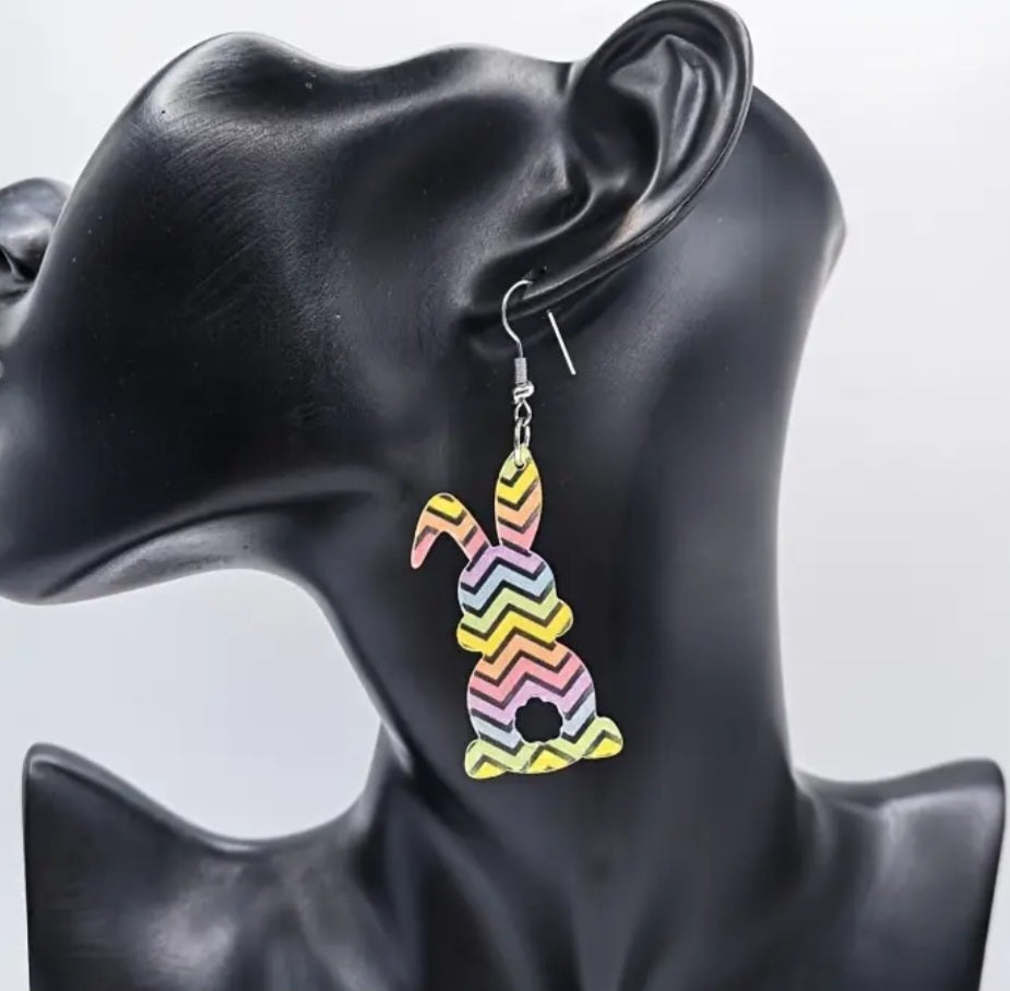 Acrylic Easter Bunny Rabbit Stripe Transparent Spring Drop Dangle Earrings