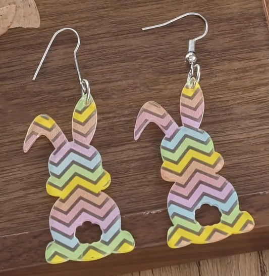 Acrylic Easter Bunny Rabbit Stripe Transparent Spring Drop Dangle Earrings