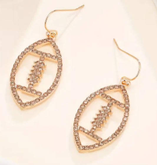 AFL Rugby NFL Champagne Coloured Rhinestone Inlay Gold Plated Football Sports Design Dangle Earrings